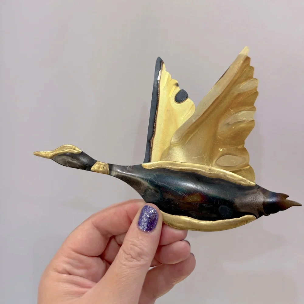 Brass and metal Gold and Black mid century modern Bird Wall Decor Set of three